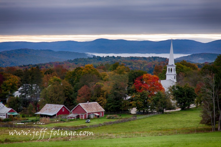 Vermont church in New England fall foliage